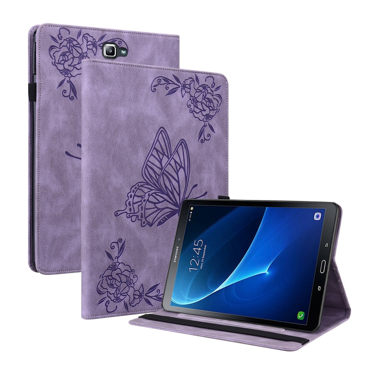 For Samsung Galaxy Tab A 10.1 2016/T580/T585 Butterfly Flower Embossed Leather Tablet Case(Purple) by bashfashion