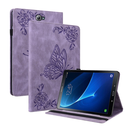 For Samsung Galaxy Tab A 10.1 2016/T580/T585 Butterfly Flower Embossed Leather Tablet Case(Purple) by bashfashion