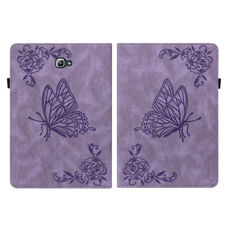 For Samsung Galaxy Tab A 10.1 2016/T580/T585 Butterfly Flower Embossed Leather Tablet Case(Purple) by bashfashion
