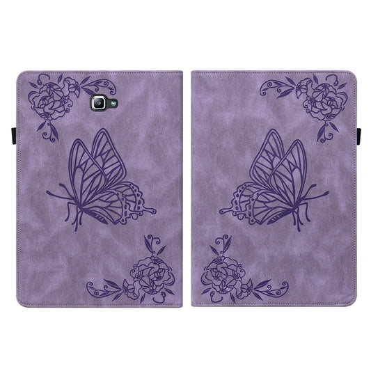 For Samsung Galaxy Tab A 10.1 2016/T580/T585 Butterfly Flower Embossed Leather Tablet Case(Purple) by bashfashion