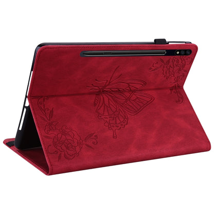 For Samsung Galaxy Tab S7+/S7 FE/S8+ Butterfly Flower Embossed Leather Tablet Case(Red) by bashfashion