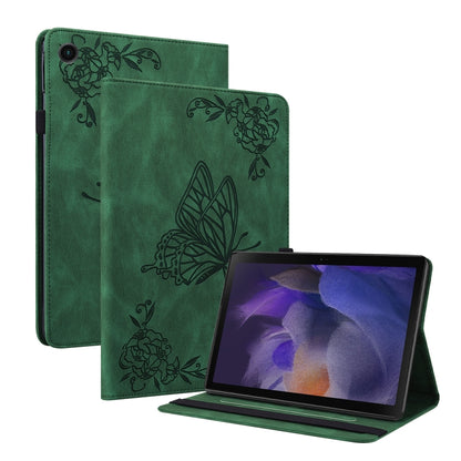 For Samsung Galaxy Tab A11 / А9 Butterfly Flower Embossed Leather Tablet Case(Green) by bashfashion