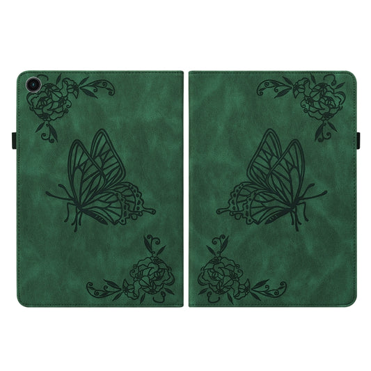 For Samsung Galaxy Tab A11 / А9 Butterfly Flower Embossed Leather Tablet Case(Green) by bashfashion