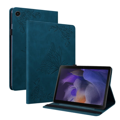 For Samsung Galaxy Tab A11 / А9 Butterfly Flower Embossed Leather Tablet Case(Blue) by bashfashion