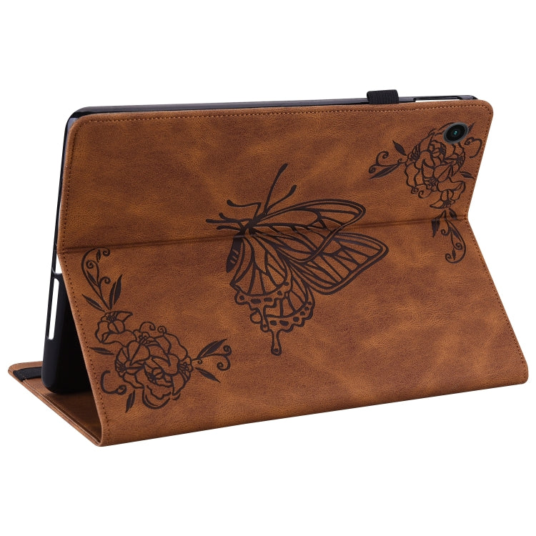 For Samsung Galaxy Tab A11 / А9 Butterfly Flower Embossed Leather Tablet Case(Brown) by bashfashion