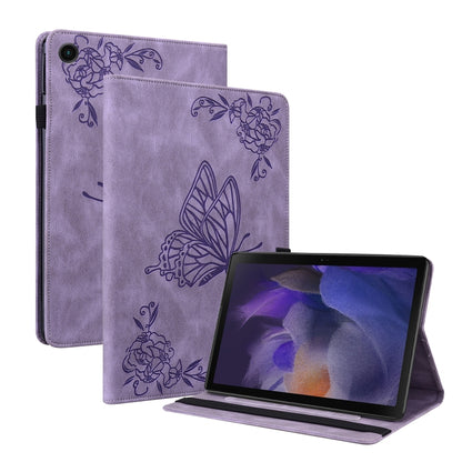 For Samsung Galaxy Tab A11 / А9 Butterfly Flower Embossed Leather Tablet Case(Purple) by bashfashion