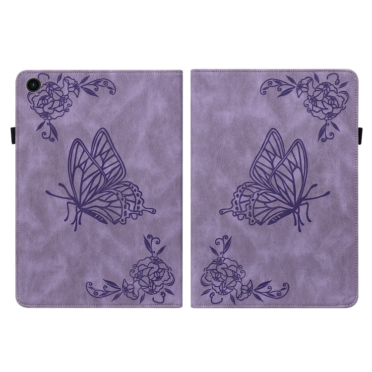 For Samsung Galaxy Tab A11 / А9 Butterfly Flower Embossed Leather Tablet Case(Purple) by bashfashion