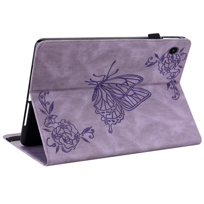 For Samsung Galaxy Tab A11 / А9 Butterfly Flower Embossed Leather Tablet Case(Purple) by bashfashion