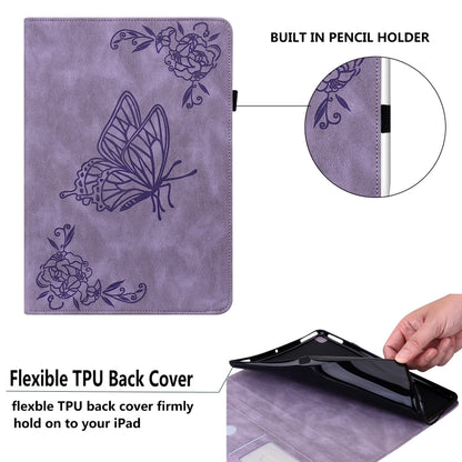 For Samsung Galaxy Tab A11 / А9 Butterfly Flower Embossed Leather Tablet Case(Purple) by bashfashion