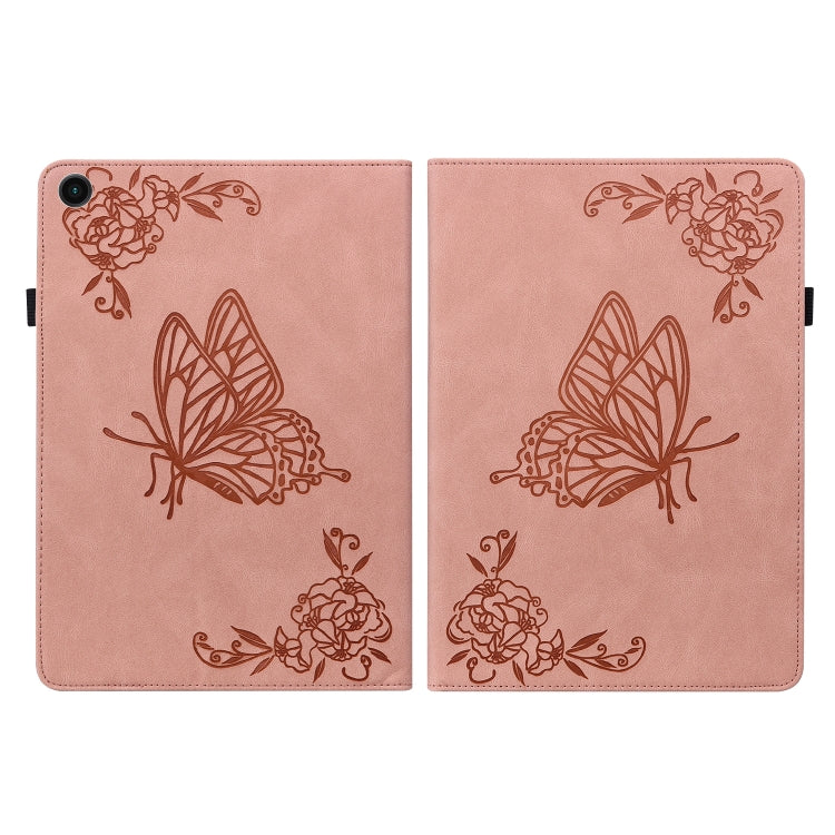 For Samsung Galaxy Tab A11 / А9 Butterfly Flower Embossed Leather Tablet Case(Rose Gold) by bashfashion