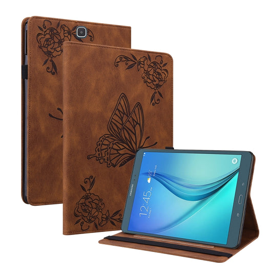 For Samsung Galaxy Tab A 9.7 T550 T555 Butterfly Flower Embossed Leather Tablet Case(Brown) by bashfashion