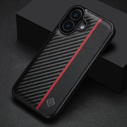 For iPhone 16 LC.IMEEKE 3 in 1 Carbon Fiber Texture Shockproof Phone Case(Black) by LC.IMEEKE