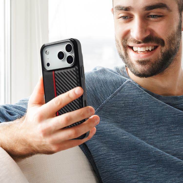 For iPhone 17 Pro LC.IMEEKE 3 in 1 Carbon Fiber Texture Shockproof Phone Case(Black) by LC.IMEEKE