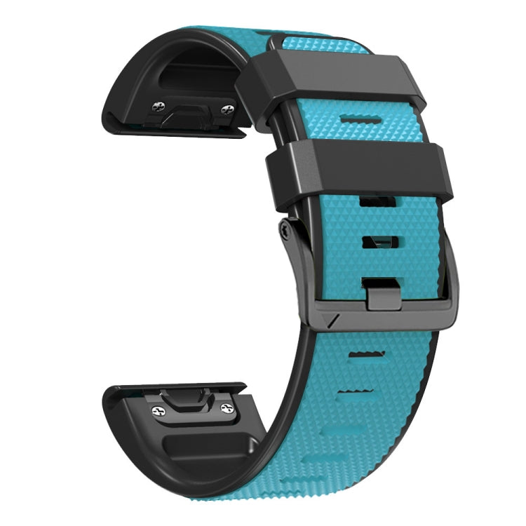 For Garmin Fenix 7 Pro 26mm Screw Buckle Diamond Texture Two Color Silicone Watch Band(Sky Blue+Black) by bashfashion