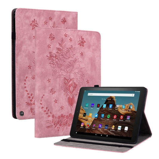 For Amazon Fire HD 10 2023 Butterfly Rose Embossed Leather Tablet Case(Pink) by bashfashion