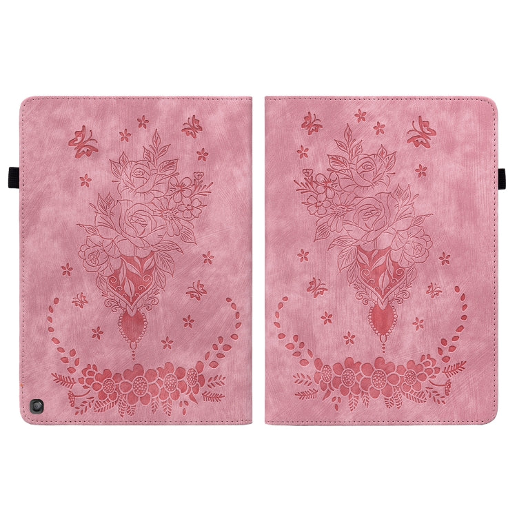 For Amazon Fire HD 10 2023 Butterfly Rose Embossed Leather Tablet Case(Pink) by bashfashion