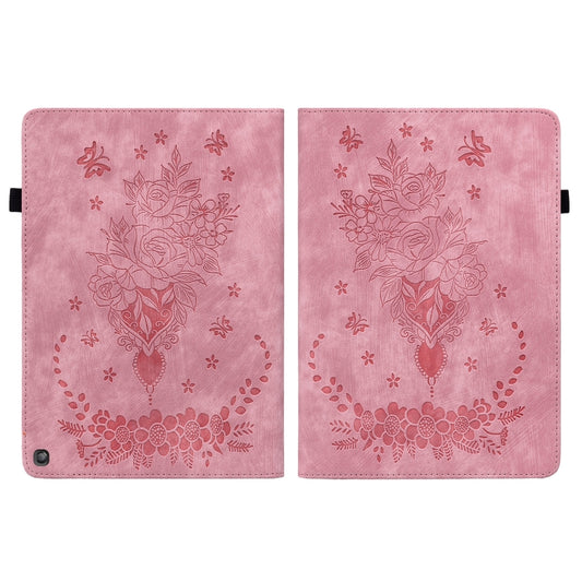 For Amazon Fire HD 10 2023 Butterfly Rose Embossed Leather Tablet Case(Pink) by bashfashion