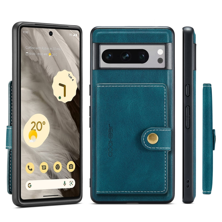 For Google Pixel 8 Pro JEEHOOD Retro Magnetic Detachable Wallet Phone Case(Blue) by JEEHOOD