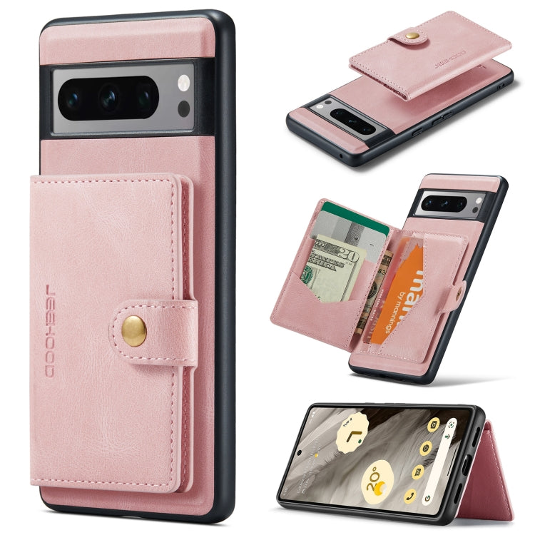 For Google Pixel 8 Pro JEEHOOD Retro Magnetic Detachable Wallet Phone Case(Pink) by JEEHOOD