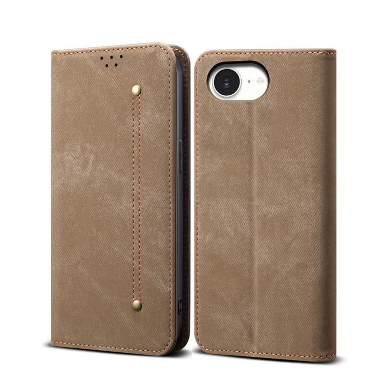 For iPhone 16e Denim Texture Casual Style Horizontal Flip Leather Case(Khaki) by bashfashion