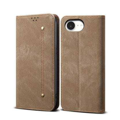 For iPhone 16e Denim Texture Casual Style Horizontal Flip Leather Case(Khaki) by bashfashion