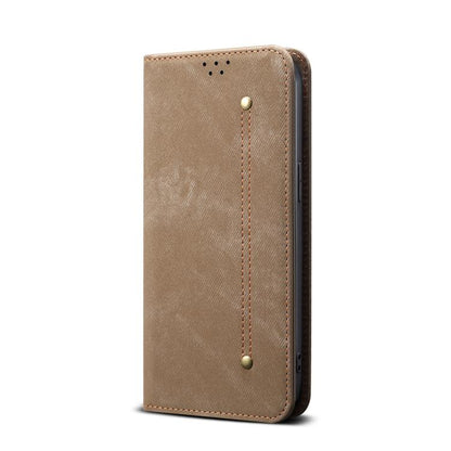 For iPhone 16e Denim Texture Casual Style Horizontal Flip Leather Case(Khaki) by bashfashion