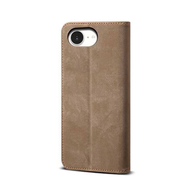 For iPhone 16e Denim Texture Casual Style Horizontal Flip Leather Case(Khaki) by bashfashion