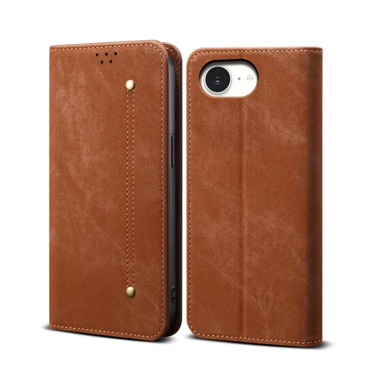 For iPhone 16e Denim Texture Casual Style Horizontal Flip Leather Case(Brown) by bashfashion