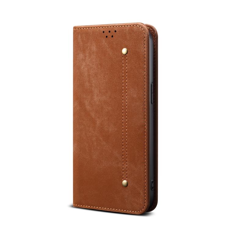 For iPhone 16e Denim Texture Casual Style Horizontal Flip Leather Case(Brown) by bashfashion