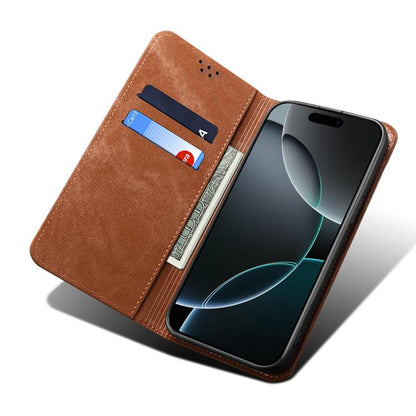 For iPhone 16e Denim Texture Casual Style Horizontal Flip Leather Case(Brown) by bashfashion