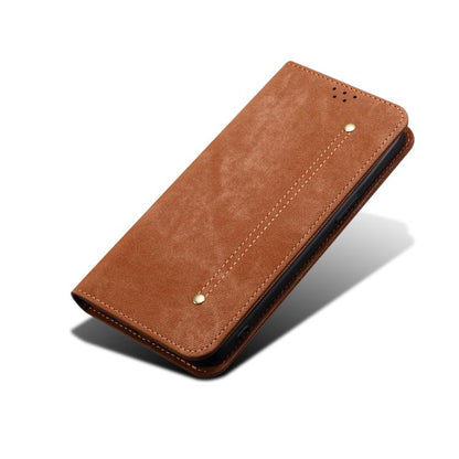 For iPhone 16e Denim Texture Casual Style Horizontal Flip Leather Case(Brown) by bashfashion