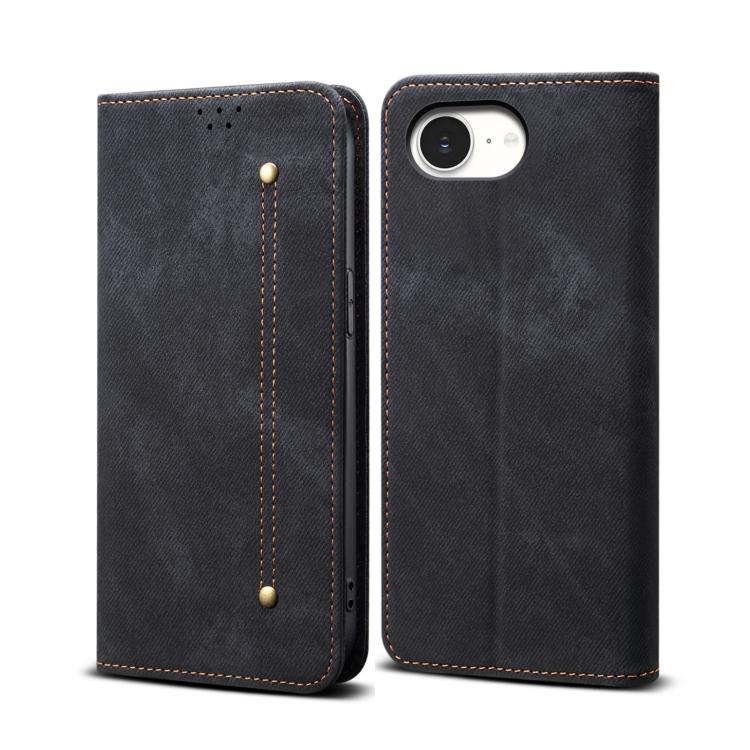 For iPhone 16e Denim Texture Casual Style Horizontal Flip Leather Case(Black) by bashfashion