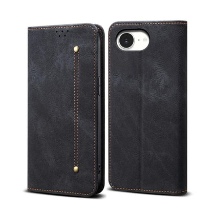 For iPhone 16e Denim Texture Casual Style Horizontal Flip Leather Case(Black) by bashfashion