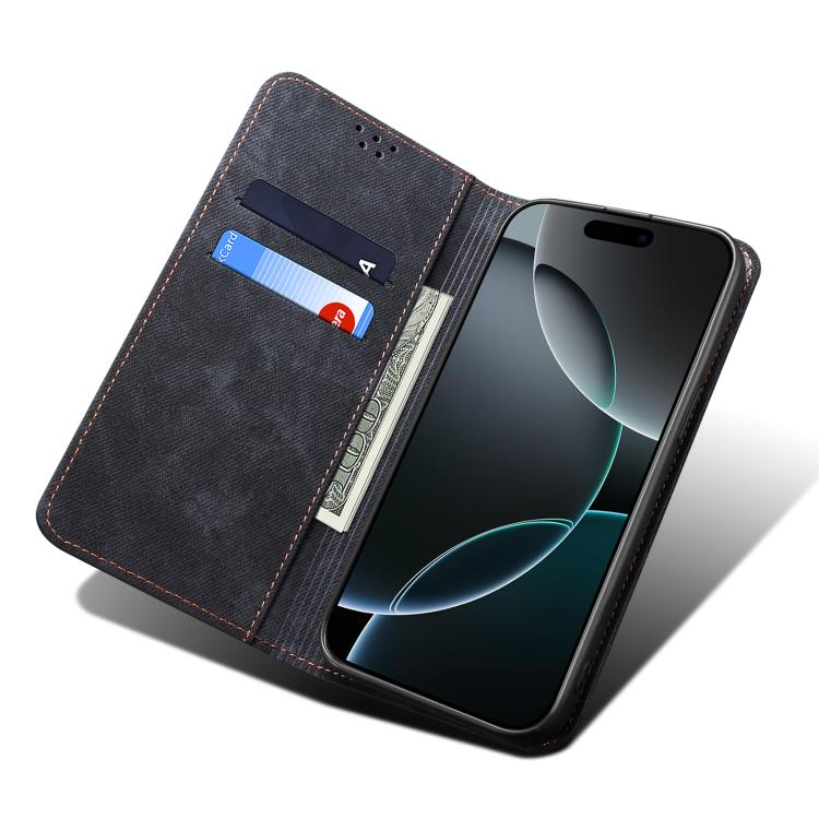 For iPhone 16e Denim Texture Casual Style Horizontal Flip Leather Case(Black) by bashfashion