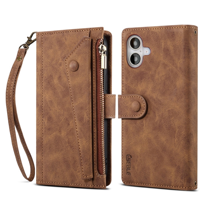 For iPhone 16 ESEBLE Retro Frosted RFID Flip Leather Phone Case(Brown) by ESEBLE