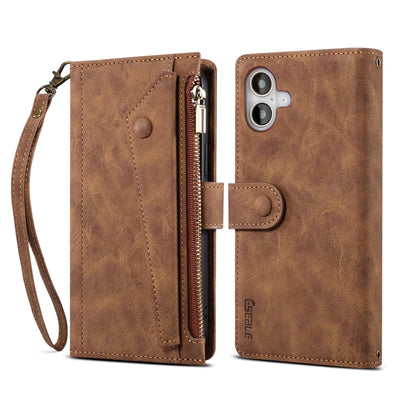 For iPhone 16 ESEBLE Retro Frosted RFID Flip Leather Phone Case(Brown) by ESEBLE
