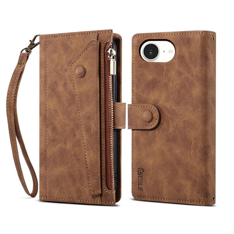 For iPhone 16e ESEBLE Retro Frosted RFID Flip Leather Phone Case(Brown) by ESEBLE