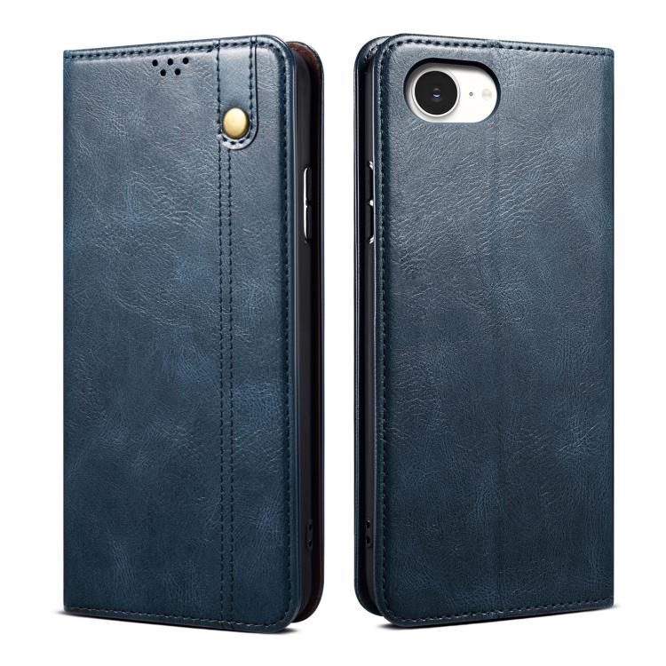 For iPhone 16e Oil Wax Crazy Horse Texture Leather Phone Case(Blue) by bashfashion