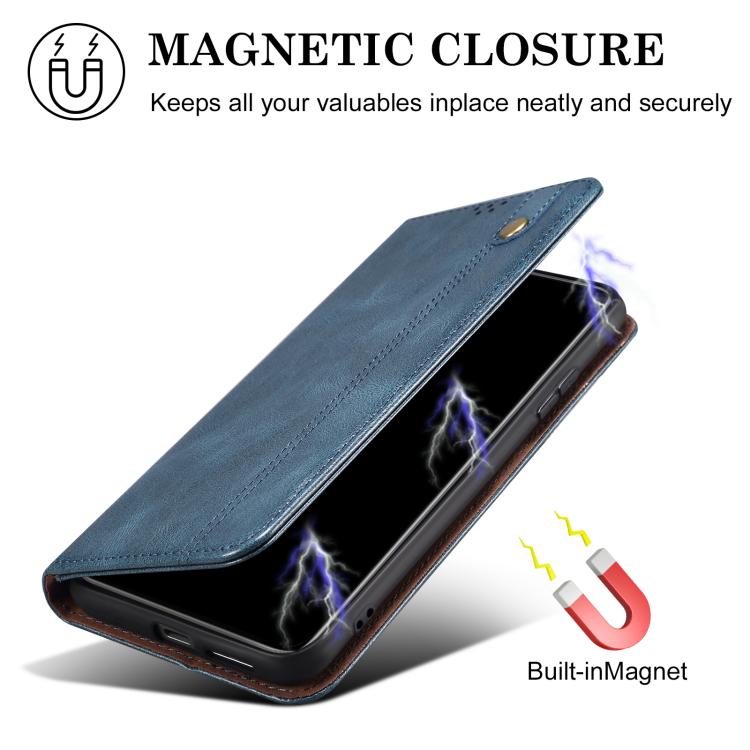 For iPhone 16e Oil Wax Crazy Horse Texture Leather Phone Case(Blue) by bashfashion