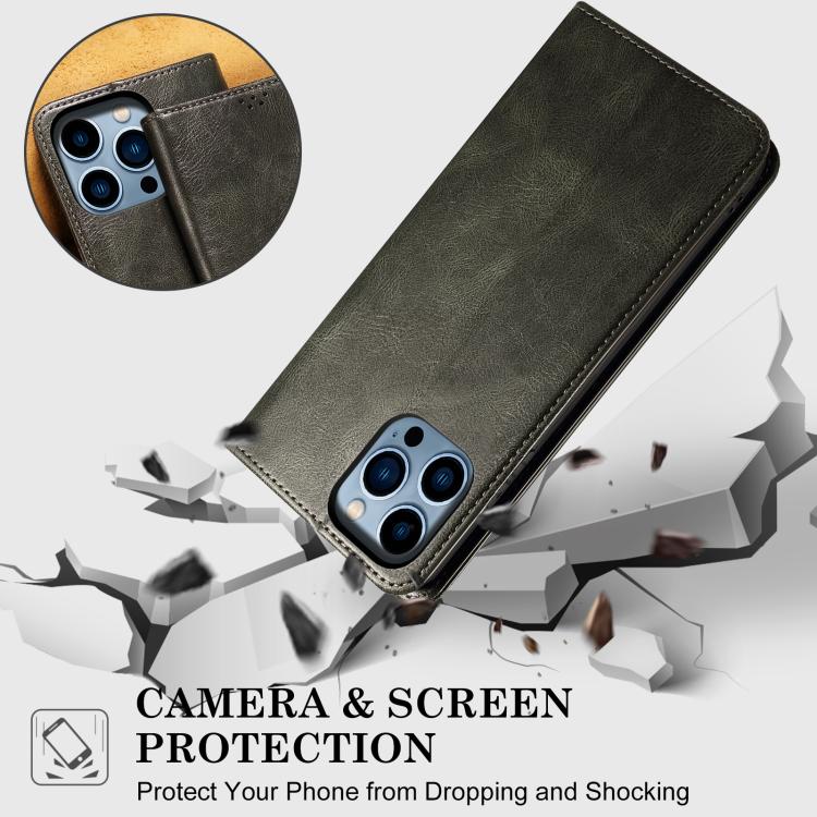 For iPhone 16e Oil Wax Crazy Horse Texture Leather Phone Case(Green) by bashfashion