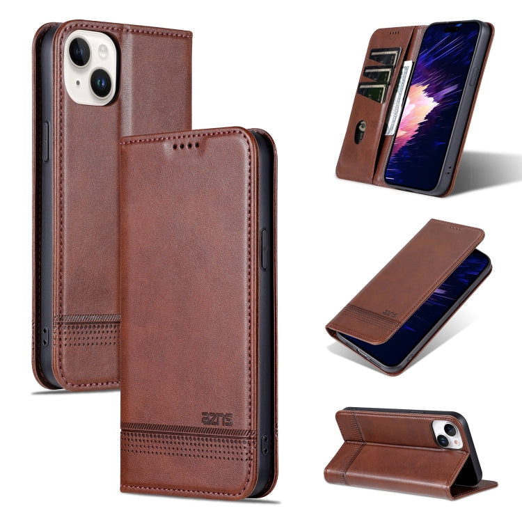 For iPhone 15 Plus AZNS Magnetic Calf Texture Leather Phone Case(Dark Brown) by AZNS