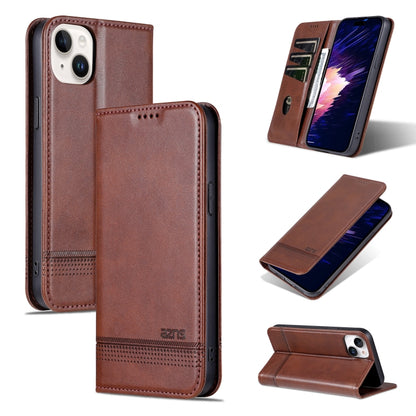 For iPhone 15 Plus AZNS Magnetic Calf Texture Leather Phone Case(Dark Brown) by AZNS