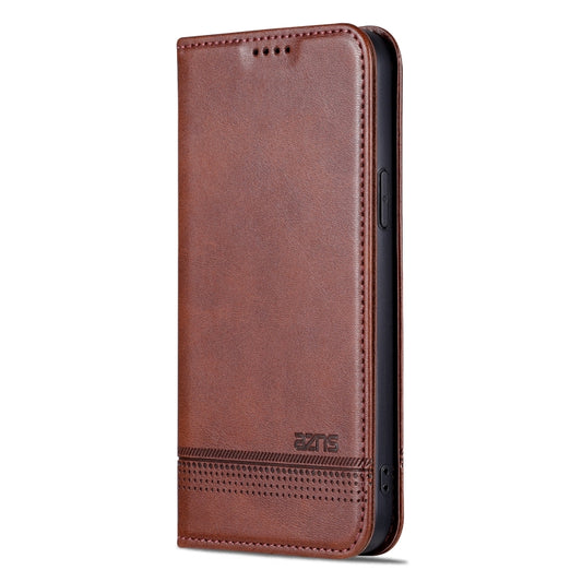 For iPhone 15 Plus AZNS Magnetic Calf Texture Leather Phone Case(Dark Brown) by AZNS