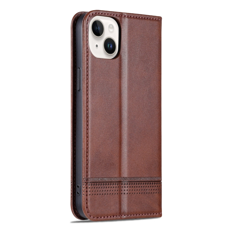 For iPhone 15 Plus AZNS Magnetic Calf Texture Leather Phone Case(Dark Brown) by AZNS