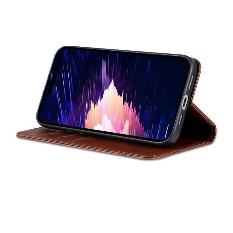 For iPhone 15 Plus AZNS Magnetic Calf Texture Leather Phone Case(Dark Brown) by AZNS