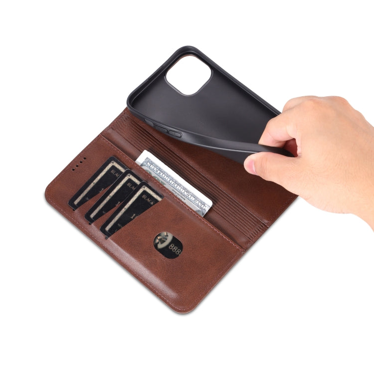 For iPhone 15 Plus AZNS Magnetic Calf Texture Leather Phone Case(Dark Brown) by AZNS