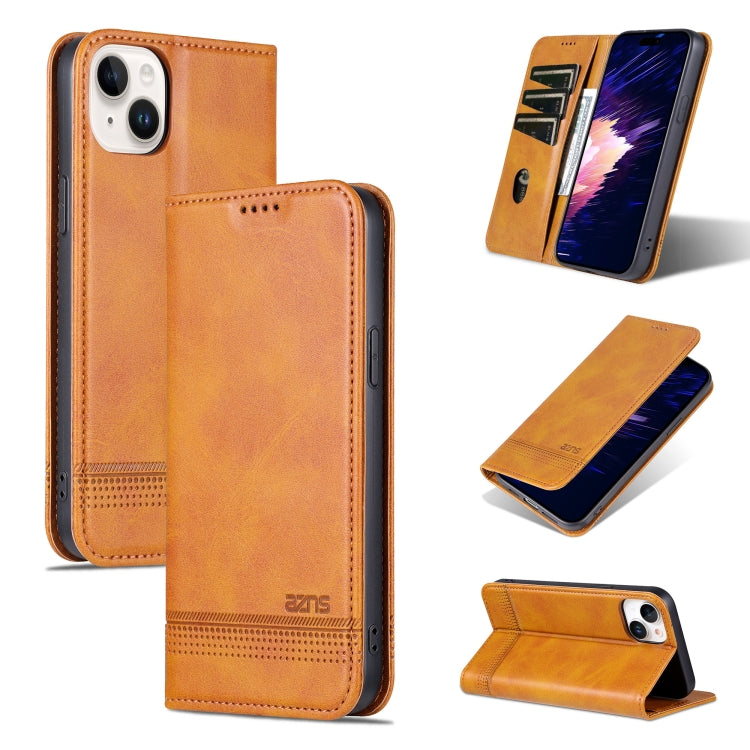For iPhone 15 Plus AZNS Magnetic Calf Texture Leather Phone Case(Light Brown) by AZNS