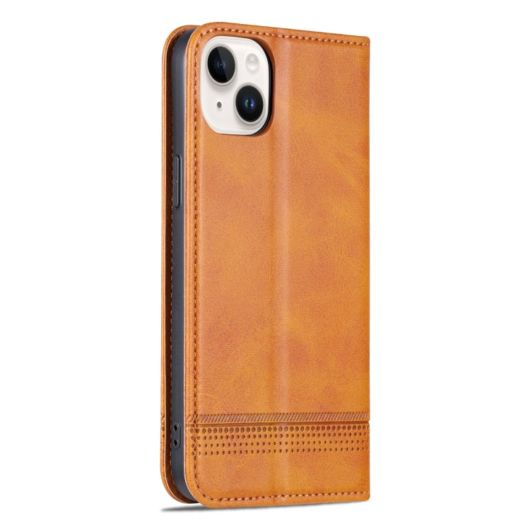 For iPhone 15 Plus AZNS Magnetic Calf Texture Leather Phone Case(Light Brown) by AZNS