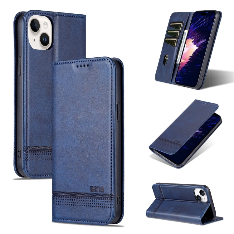 For iPhone 15 Plus AZNS Magnetic Calf Texture Leather Phone Case(Dark Blu) by AZNS