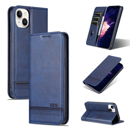 For iPhone 15 Plus AZNS Magnetic Calf Texture Leather Phone Case(Dark Blu) by AZNS